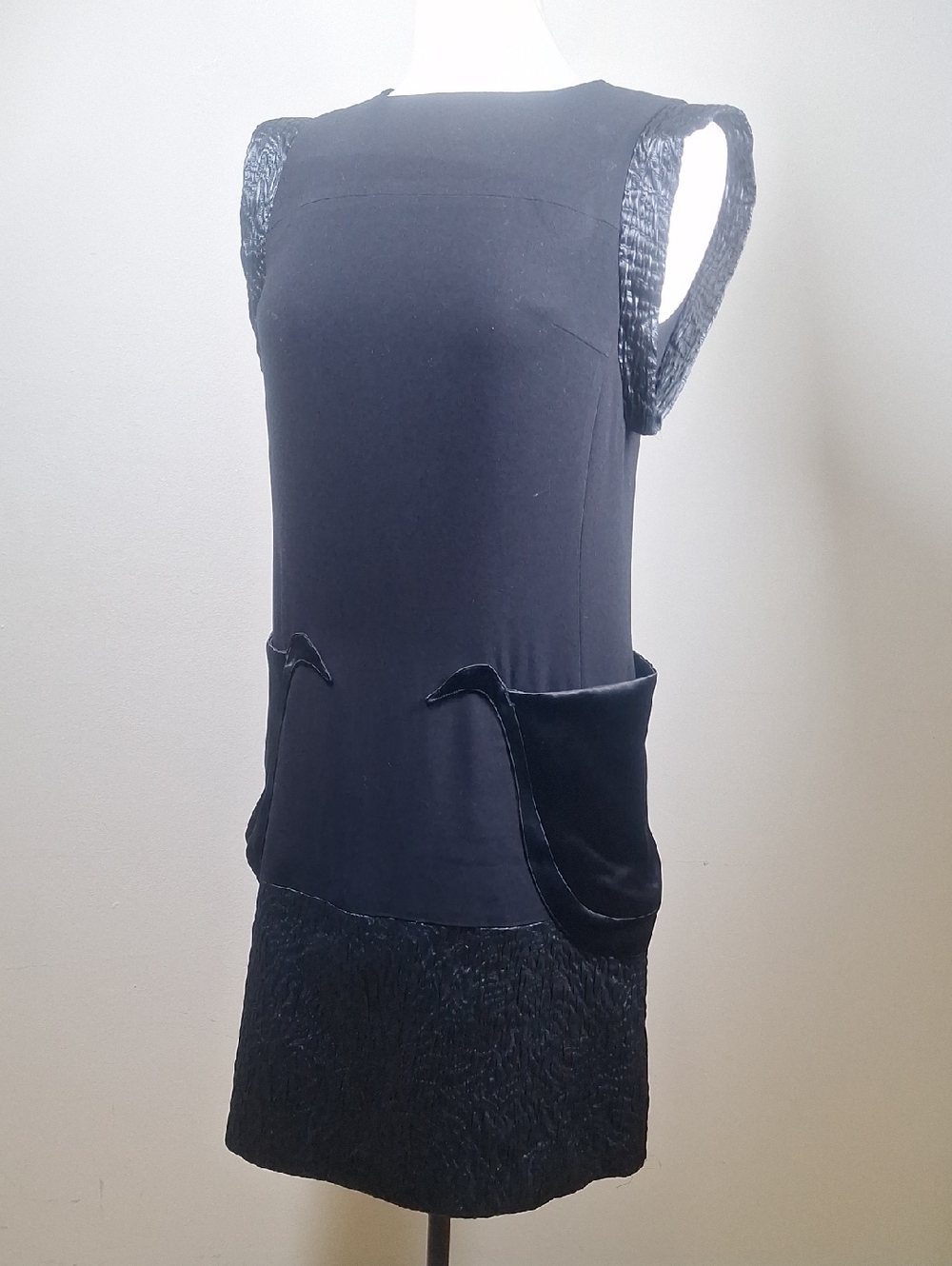 Tsumori Chisato Vintage Black Bird Pocket Art To Wear Slip Dress